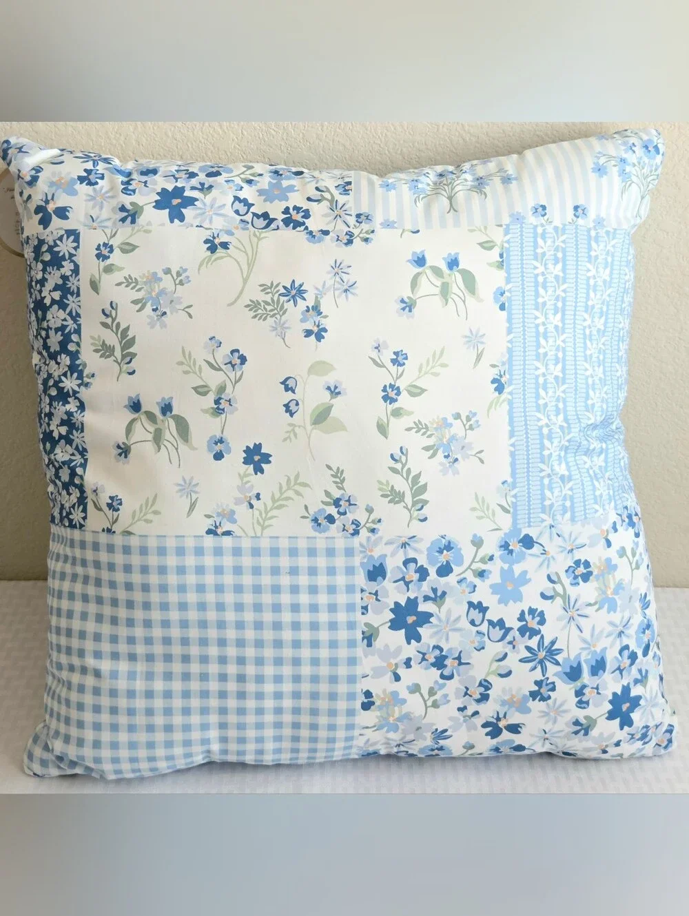 Gunne Sax by Jessica McClintock Quilted Decorative Throw Pillow Blue Floral